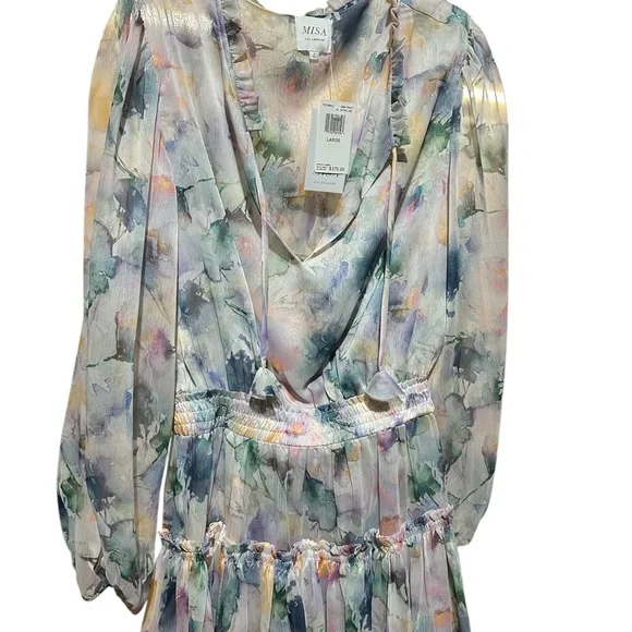 NWT MISA Lorena Split-Neck Printed
Chiffon Mini Dress - Picture 6 of 8